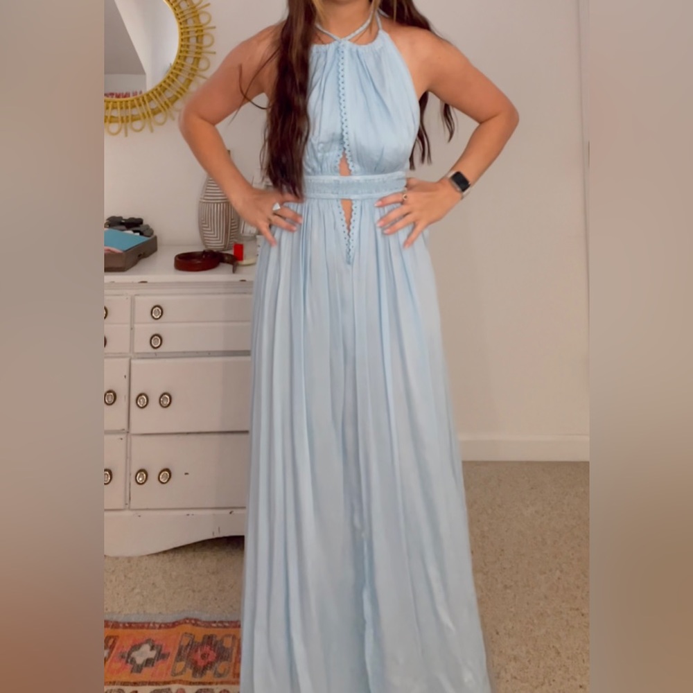 Blue Open Back Maxi Dress. Size S. NWT